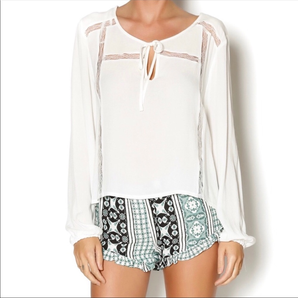 MinkPink White Boho Top with Lace Detail - XS